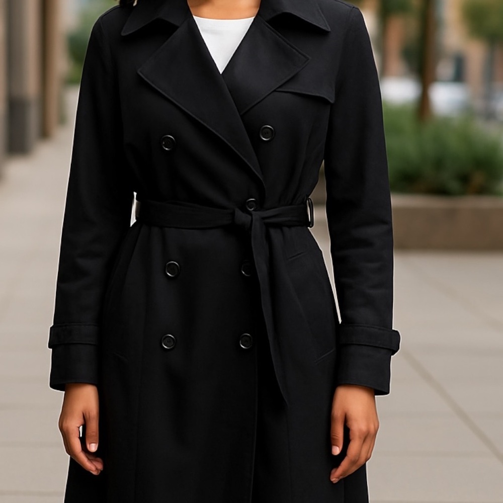 London Fog Black Double-Breasted Trench Coat